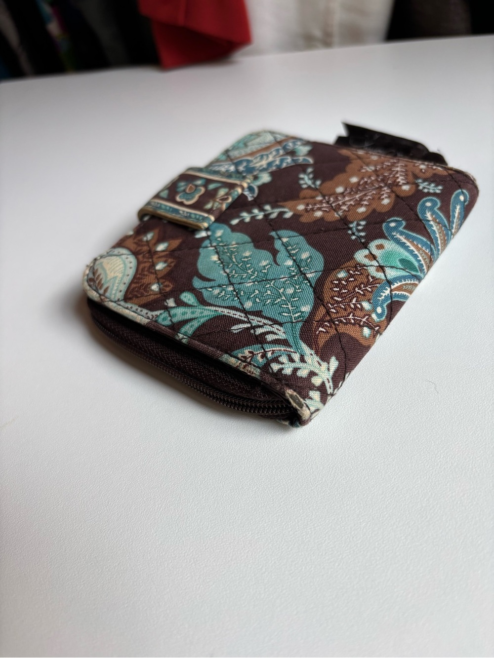 Vera Bradley Paisley Quilted Zip Wallet - Brown & Teal Accents - Picture 8 of 10